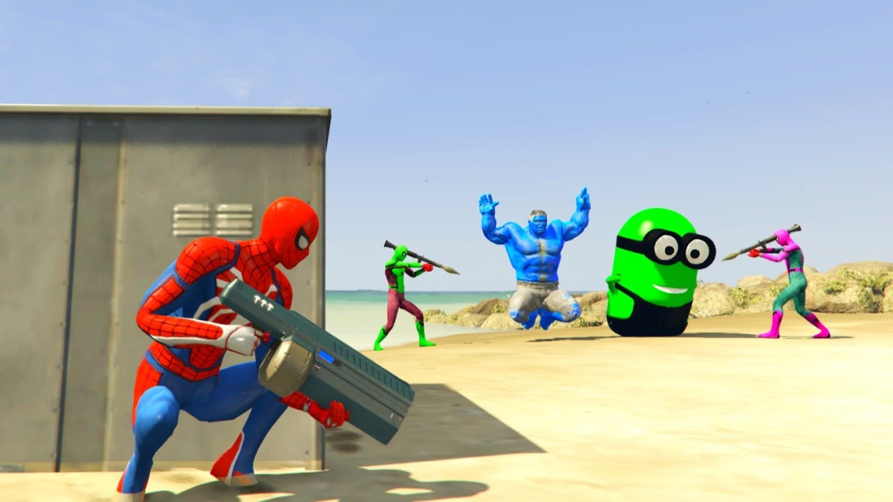 Gta 5 red spiderman vs minions & hulks funny Ragdoll ep.54