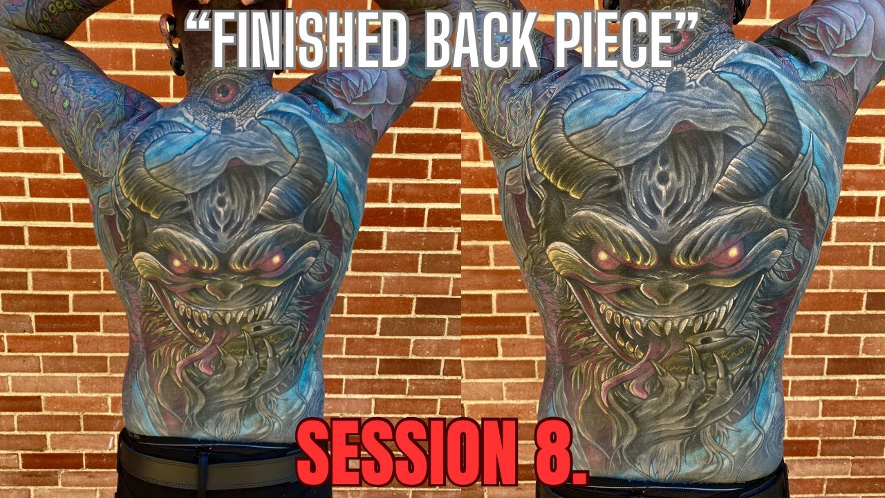 Session 8 color on black back piece finished #inked #ink #tattoos - YouTube