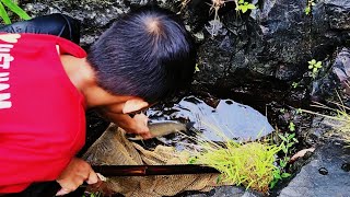 Fishing With Nets. Boy Fishing With A Primitive Net