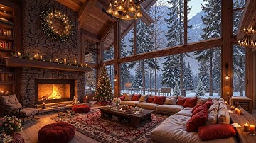 Cozy Christmas Jazz Ambience 🎄 Fireplace Sounds & Snowfall ❄️ Relaxing Christmas Background Music