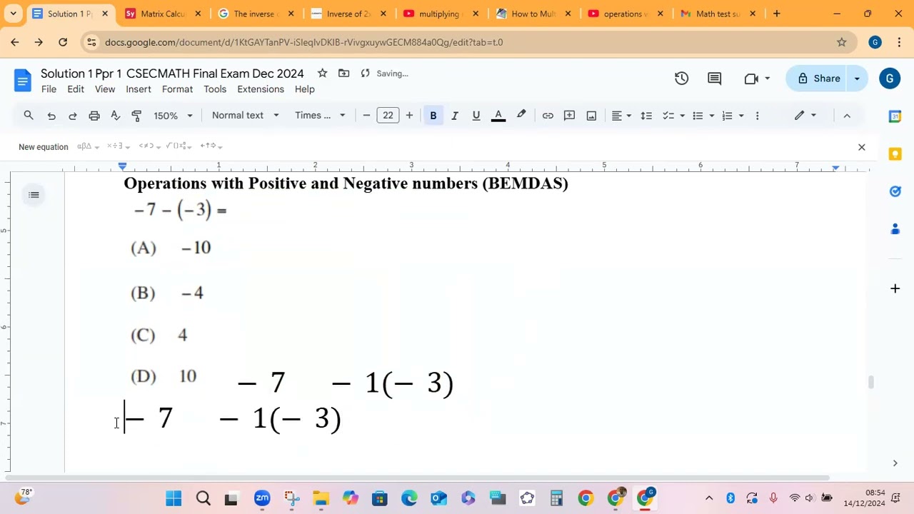Q8 Operations with Positive and Negative numbers BEMDAS