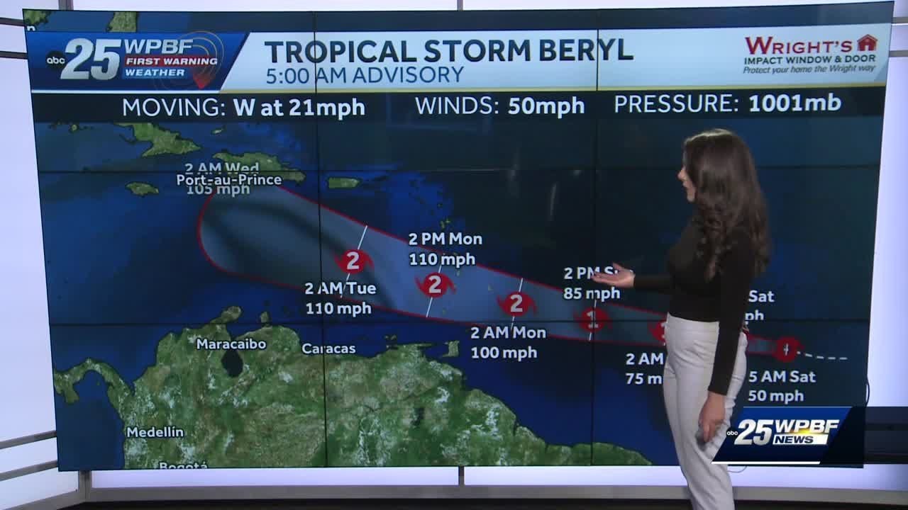Tropical Storm Beryl intensifying in the Atlantic - YouTube