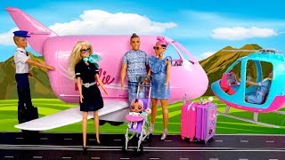 Barbie Doll LOL Jet Set Qt Family Morning Travel Routine in Pink Barbie Airport