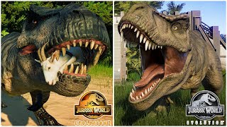 Tyrannosaurus Rex COMPARISON  Animations JWE2 vs JWE | Jurassic World Evolution 2