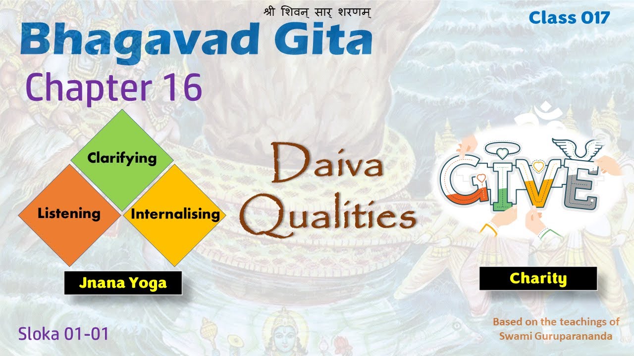 Bhagavad Gita Class 017 Chapter 16 Slokas 0101 Jnana yoga, Charity Class taken on 17