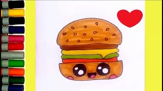 رسم شطيرة برجر بكل سهوله - اتعلم ترسم ساندويتس هامبرجر كيوت - Draw a burger sandwich