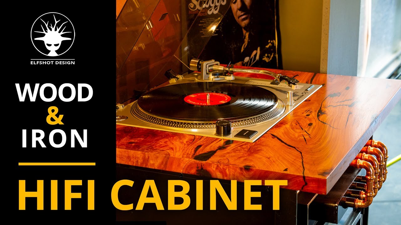 Modern industrial Hifi cabinet made with iron and resin filled wood