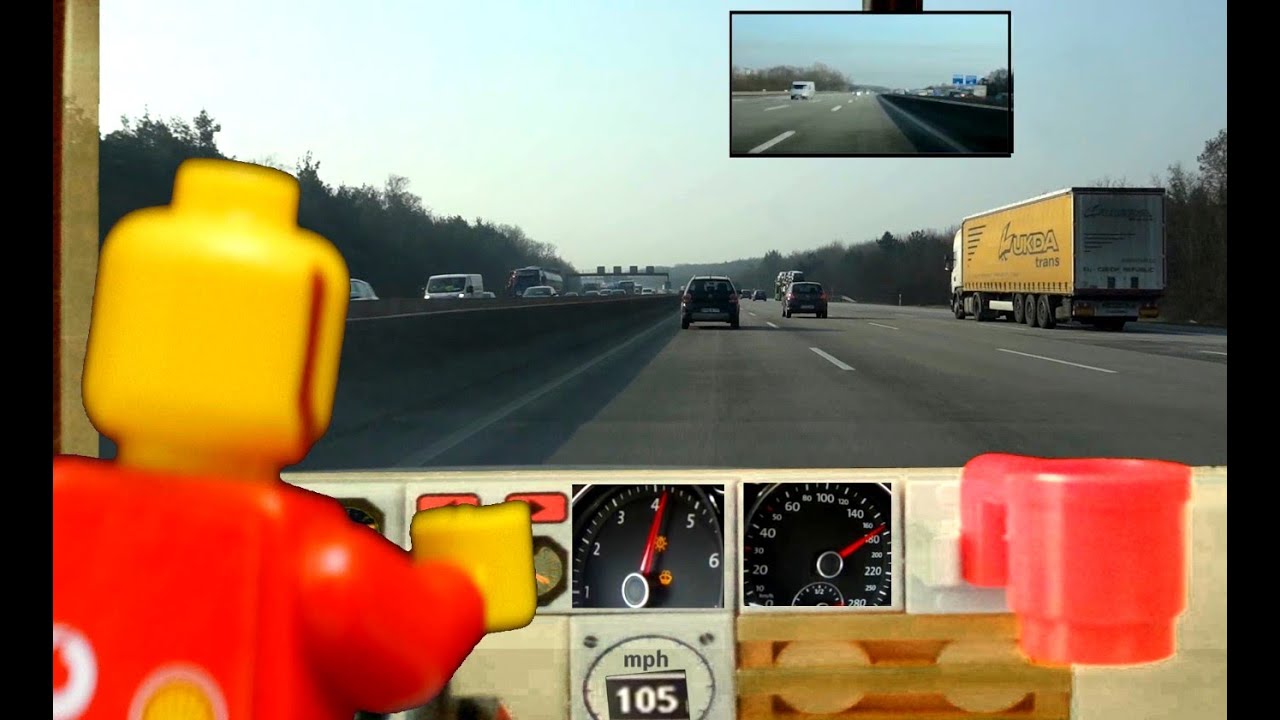 Lego man driving 200kmh 130mph on German highway - YouTube