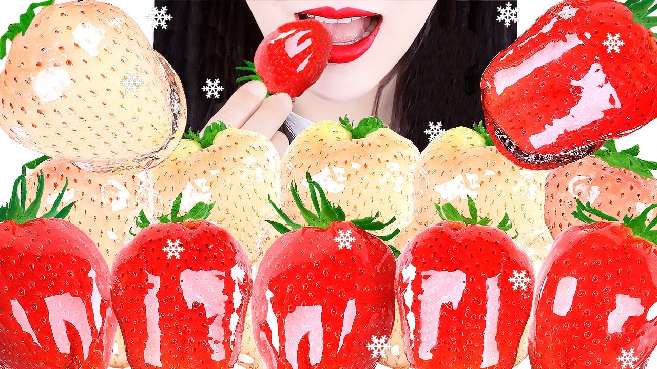 ASMR *WHITE STRAWBERRY TANGHULU, PINK CHEESE, 만년설 딸기 탕후루, 까요까요 치즈딸기, 치즈플레인, 눈꽃딸기 탕후루 먹방 MUKBANG