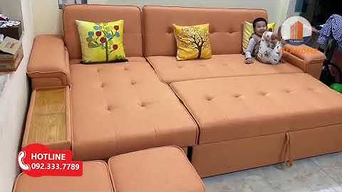 GHẾ SOFA GÓC GIƯỜNG (SOFA BED) BỌC VẢI NỈ MÀU CAM SANG CHẢNH, ĐỘC ĐÁO CHO PHÒNG KHÁCH
