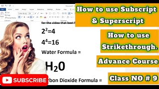How to use Subscript & superscript  & Strike through  Class No # 9 in ms word Zohan Computer Academy