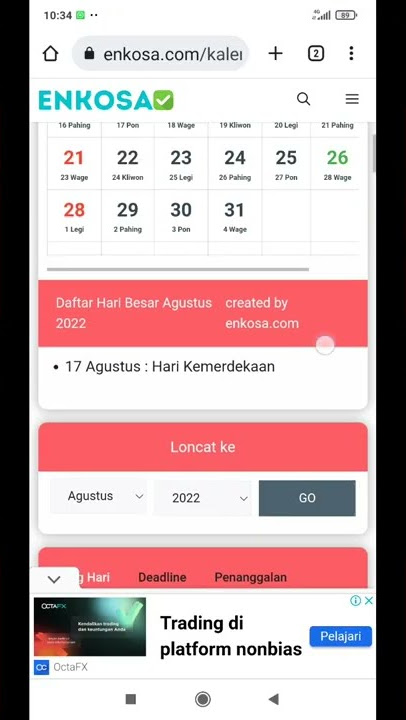Kalender Bulan Agustus 2022 Lengkap