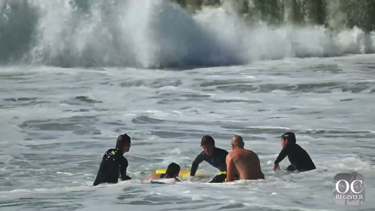 Newport Beach lifeguards battle strong rip tide to rescue swimmer