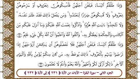 سورة البقرة من الأية 231 -232 بصوت الشيخ على جابر