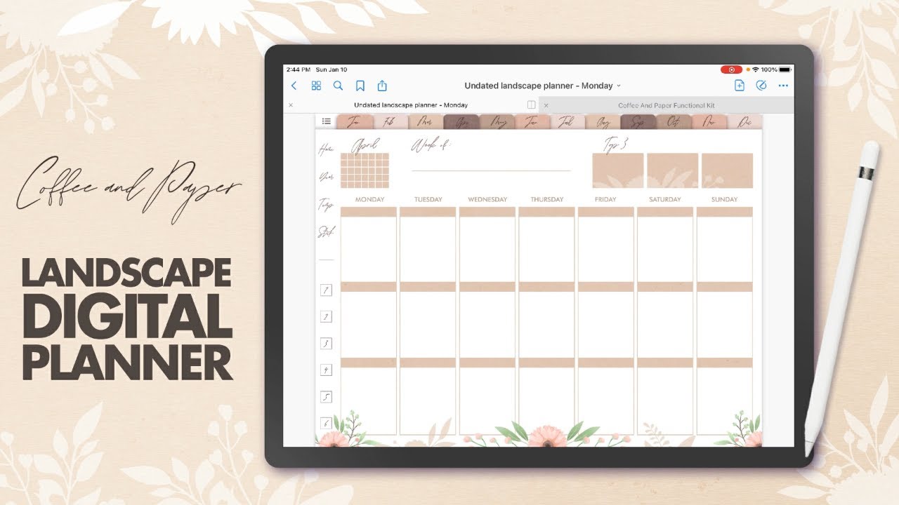 Coffee and Paper undated landscape digital planner flip through - See what's inside!
