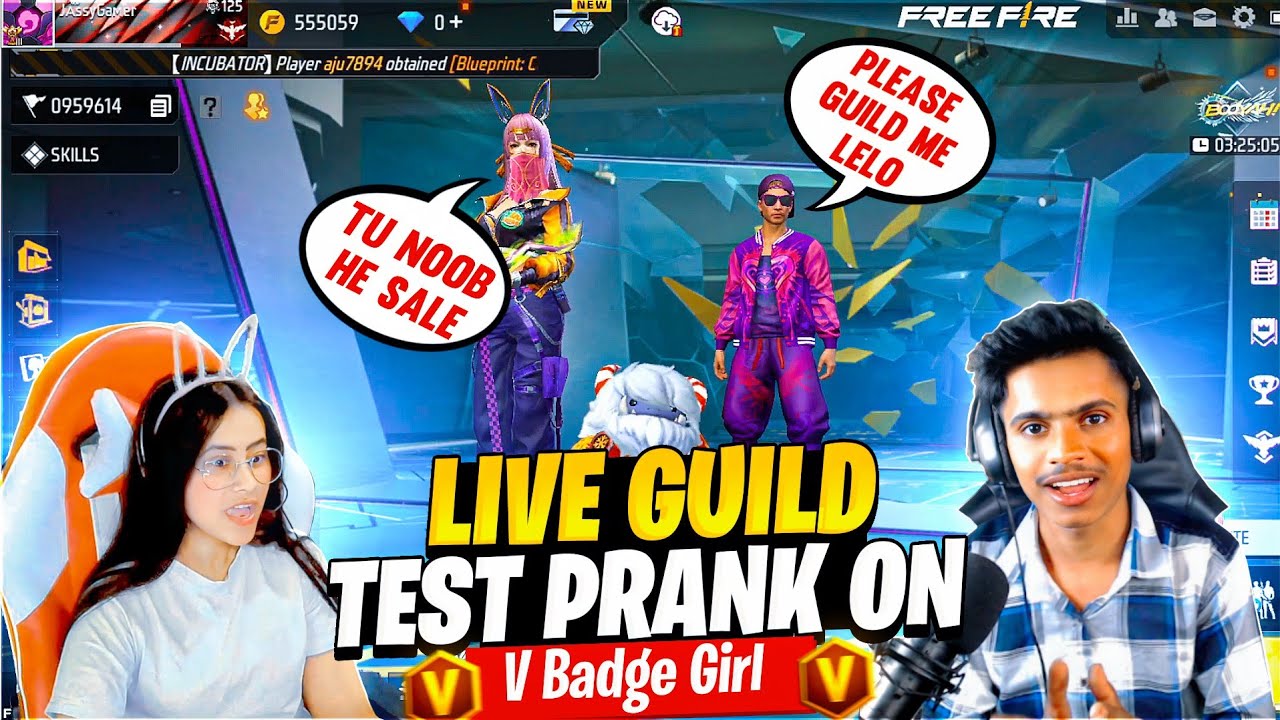 ADAM GUILD TEST PRANK ON CUTE GIRL STREAMER 😱 Garena free fire - YouTube