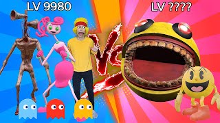 Angry Pacman Game over vs Siren Head vs Mommy long legs vs Merong #2