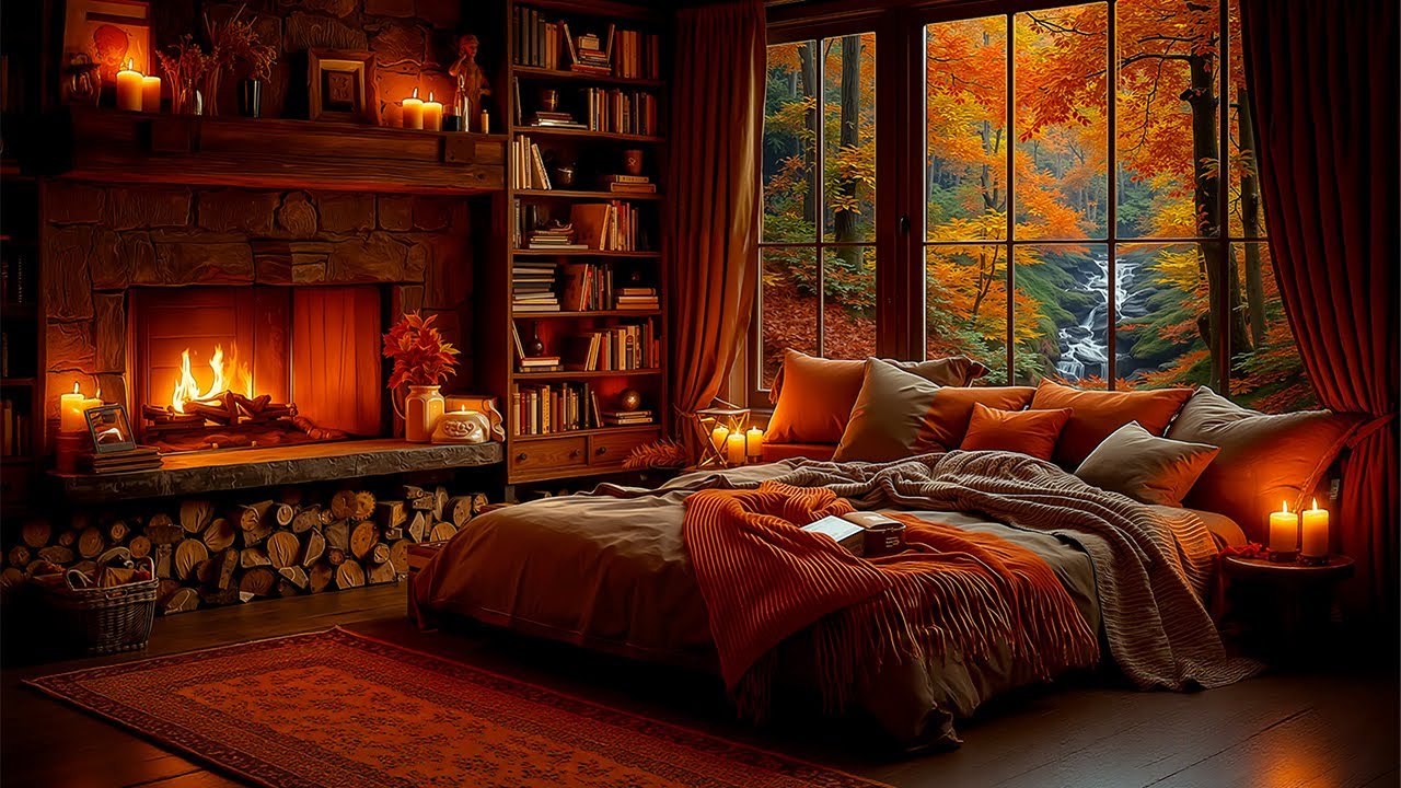 Rainy Autumn Ambience by Fireplace for The DEEPEST Healing | Cozy Fireplace for Sleep & Relaxation