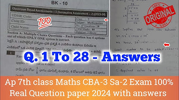 💯Ap 7th class maths Sa2 real full question paper 2024|7th class cba-3 Sa2 maths paper answers 2024