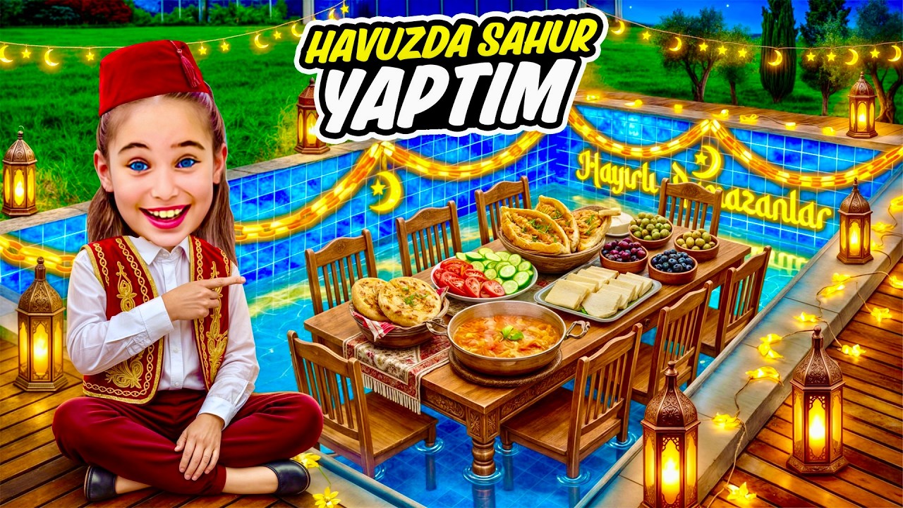 GECE HAVUZDA SAHUR YAPTIK !! ELİF SİNEM HAVUZDA SAHUR VLOG NELER OLDU ?! 