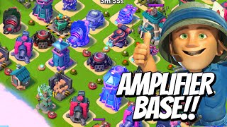 Boom Beach Maxed Damage Amplifier Base Design Log Blue Defense Base Vs Maxed Troops