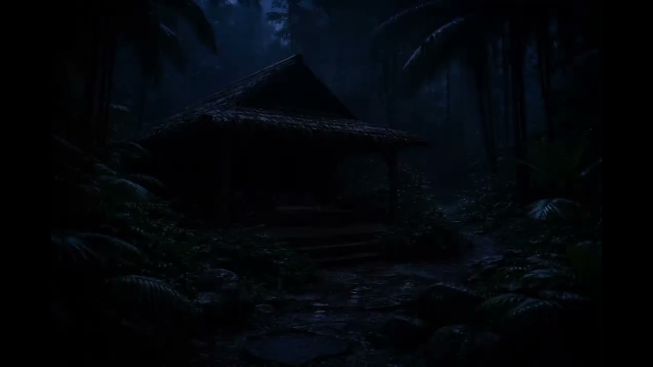 Dark Open Cabin Rainstorm at Night | Heavy Rain Sounds for Deep Sleep (4 Hours)