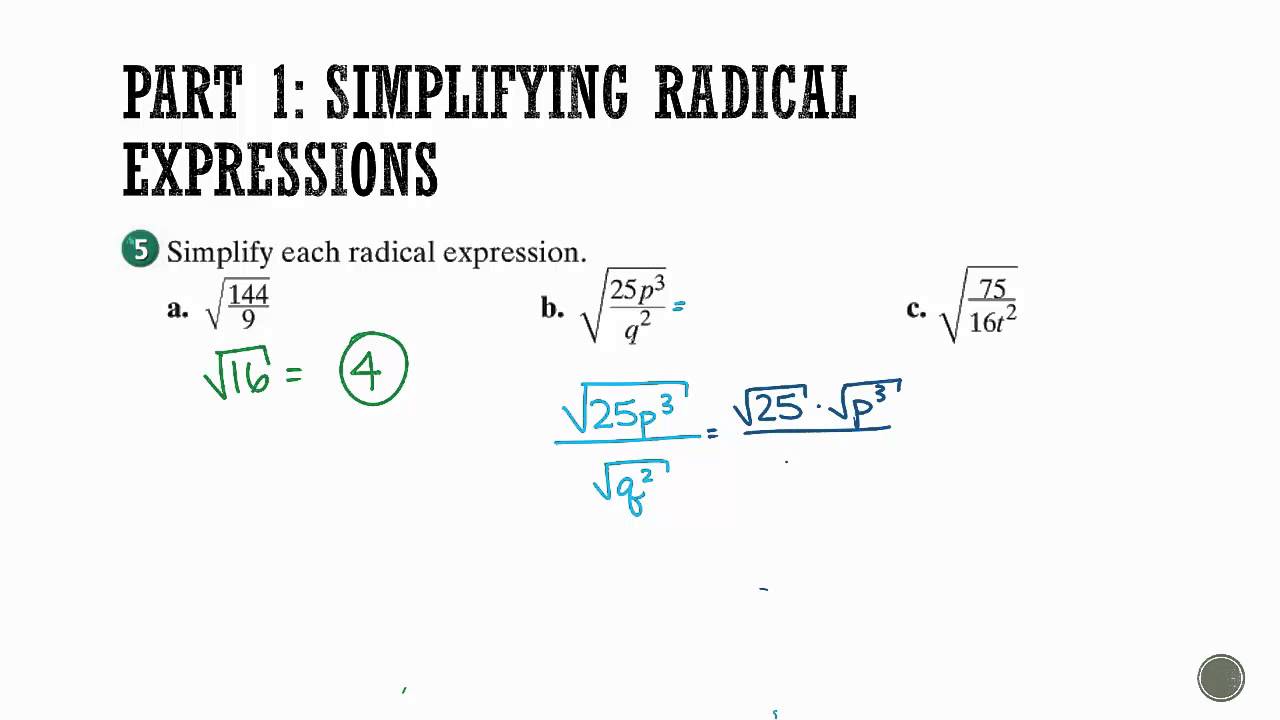 Algebra 1: Section 11.1- Simplifying Radical Expressions - YouTube