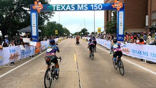 Texas MS 150 (2024) - Crossing the finish line with new friends from Bad Astronaut Brewery