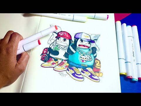 drawing-pharrell-and-nigo-as-bape-style-characters-with-ohuhu-markers