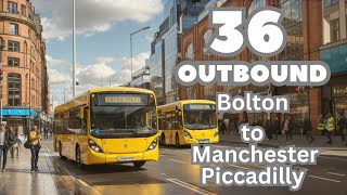 Riding the 36 bus route OUTBOUND: Bolton interchange to Manchester. A Greater Manchester bus route.
