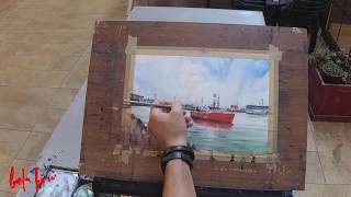 How to Paint Boat Reflection on Sea - Watercolor Painting Demo (Short Version)