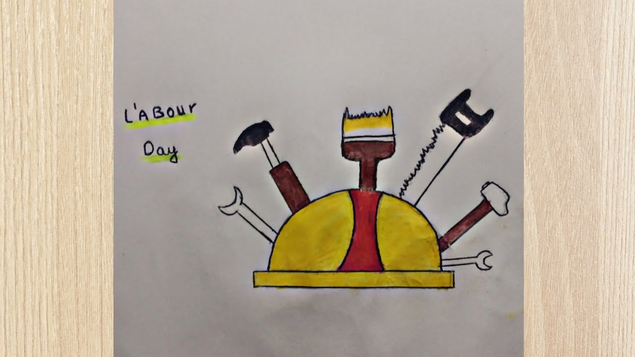 رسم سهل / رسم يوم عيد العمال / رسومات عيد العمال بالرصاص / خطوة بخطوة للمبتدئين بالألوان الخشبية