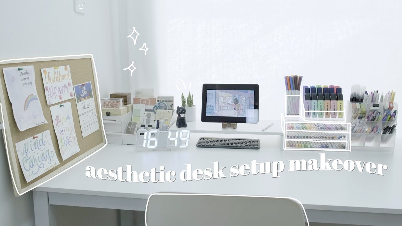 aesthetic desk setup makeover + stationery organization YouTube
