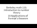 Lecture 10: Fermat's Theorem in Number Theory