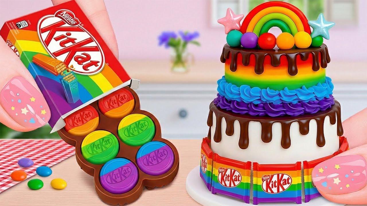 Rainbow KitKat Cake 🌈🍫 Fancy Miniature Chocolate Dessert Decorating 💗 Sweety Minnie