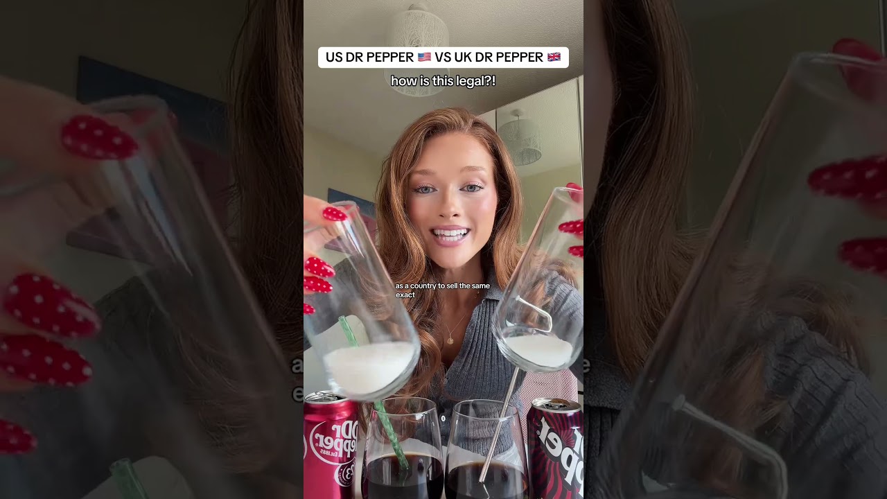 US DR PEPPER 🇺🇸 VS UK DR PEPPER 🇬🇧 how is this legal? #fyp #drpepper #ukvsusa #england #sugar