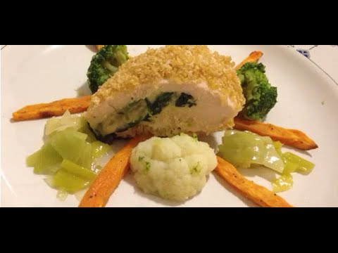 Quinoa Crust Stuffed Chicken | Sweet Potato Fries