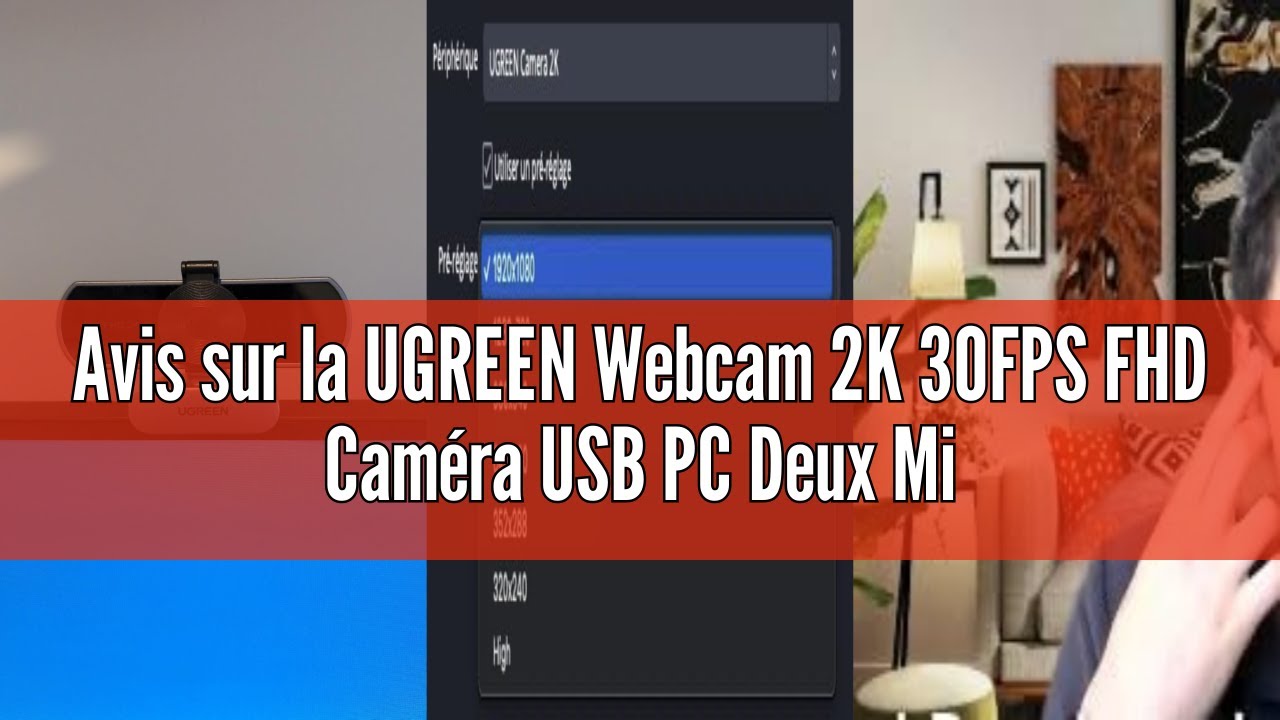 UGREEN Webcam Full HD 1080P 30FPS - Caméra USB Avec 2 Micros Antibruit, Rotation 360° - Plug & Play Pour PC, Zoom, Streaming, Skype