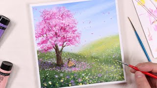 Under cherry blossom tree / Acrylic painting for beginners / PaintingTutorial