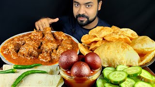SHAHI MUTTON REZALA, SOFT LUCHI, ROTI/ CHAPATI, GULAB JAMUN, SALAD, CHILI MUKBANG ASMR EATING SHOW | screenshot 5