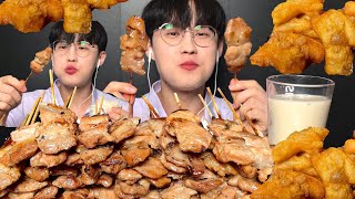 ASMR MUKBANG คนเกาหลีใส่ชุดนักเรียนกินข้าวเหนียวหมูปิ้งโบราณ 50 ไม้กับน้ำเต้าหู้ปาท่องโก๋