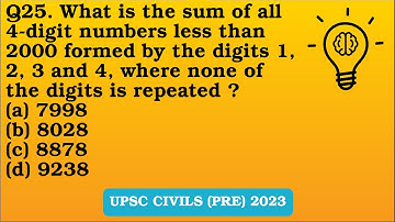 Q25(2023) What is the sum of all 4-digit numbers less than 2000 formed by the digits 1, 2, 3 and 4..