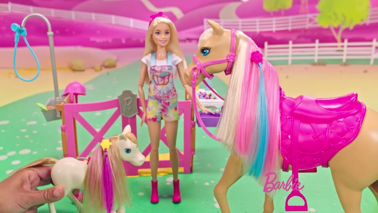 Barbie - poupee toilettage des chevaux, poupees