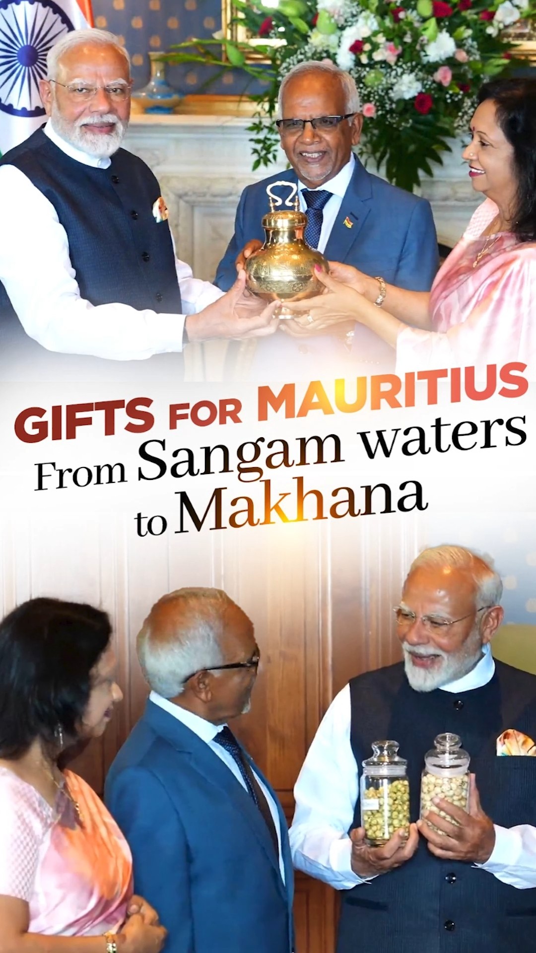 PM Modi gifts Sangam water from Mahakumbh and Makhana to the President of Mauritius | #shorts