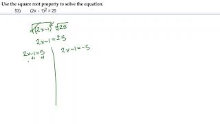53 Use the square root property to solve the equation. Profile