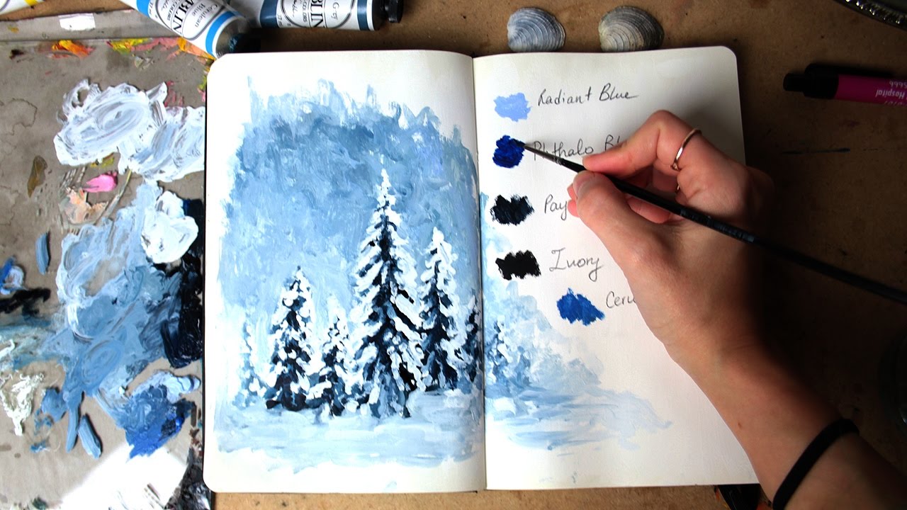 How to use oils in a sketchbook + Snowy Tree Study