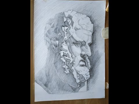Рисуем гипсовую голову Геракла карандашом.