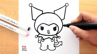 Cómo dibujar y pintar a KUROMI (paso a paso) usando marcadores