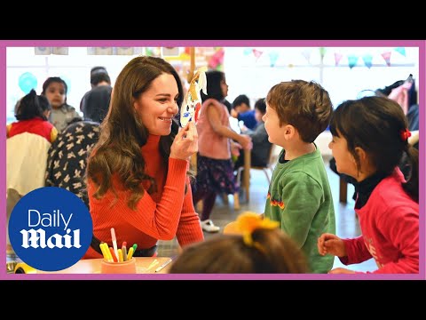 Kate middleton plays with children at nursery and meets parents