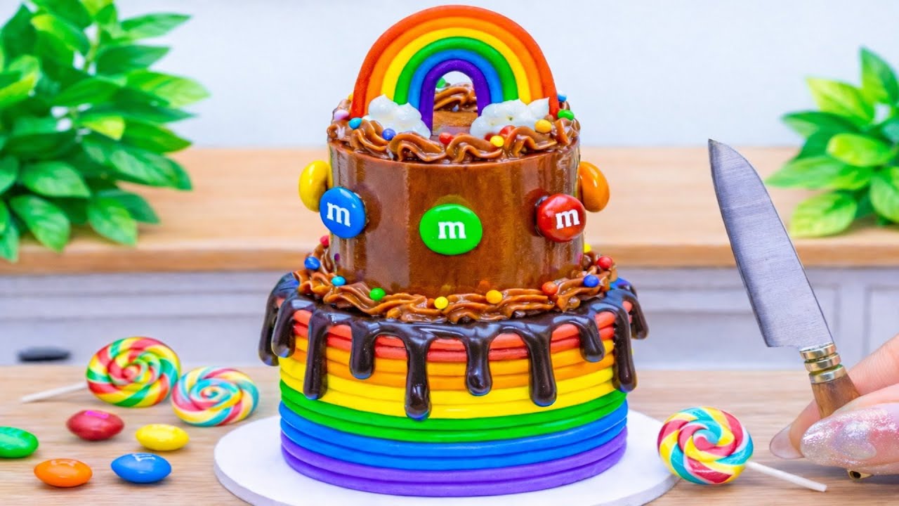 Mini Rainbow Cake Decorating with Chocolate🌈 | Relaxing ASMR
